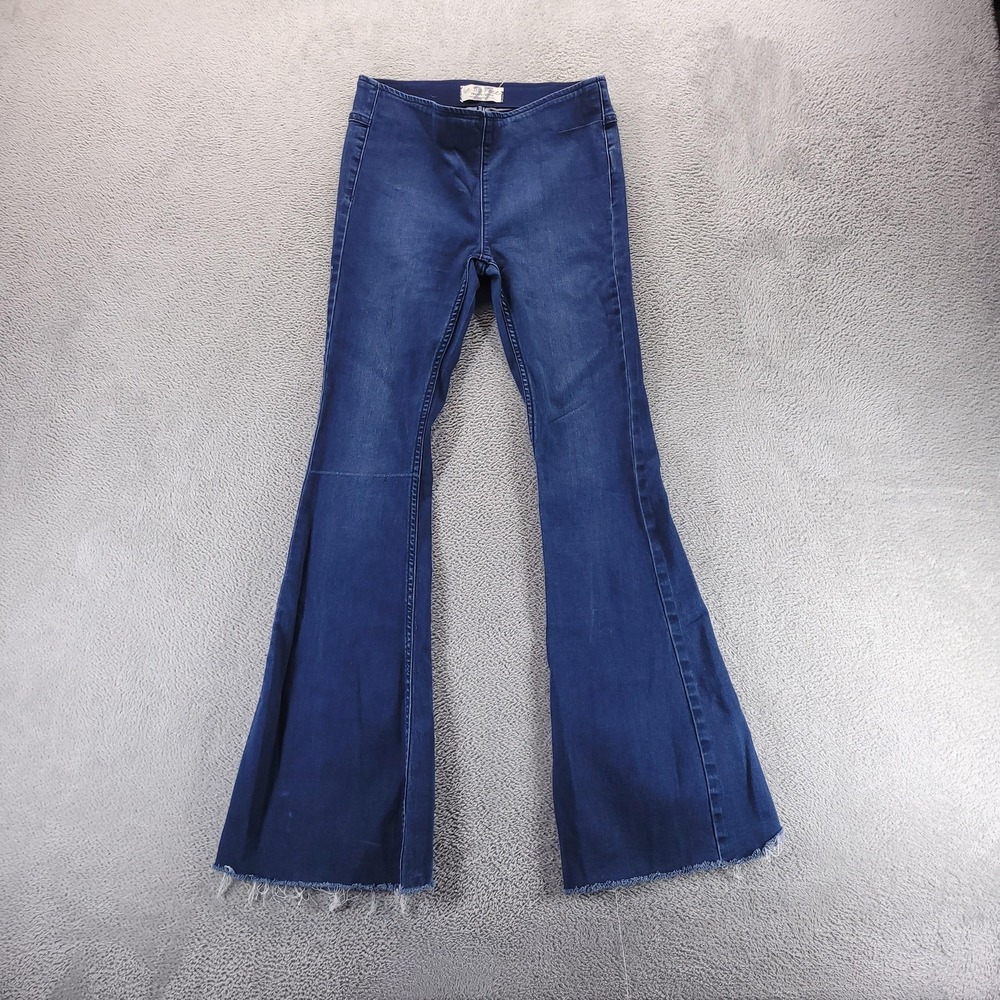 We The Free Jeans Womens 27 Blue Penny Pull On Flare Raw Hem Boho